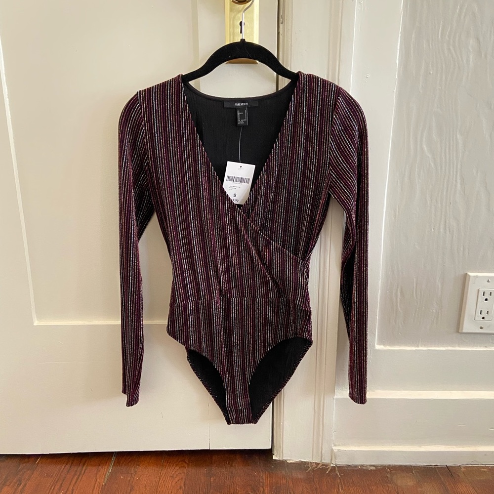 NWT Forever 21 Sparkly Lurex Long-sleeve Bodysuit
